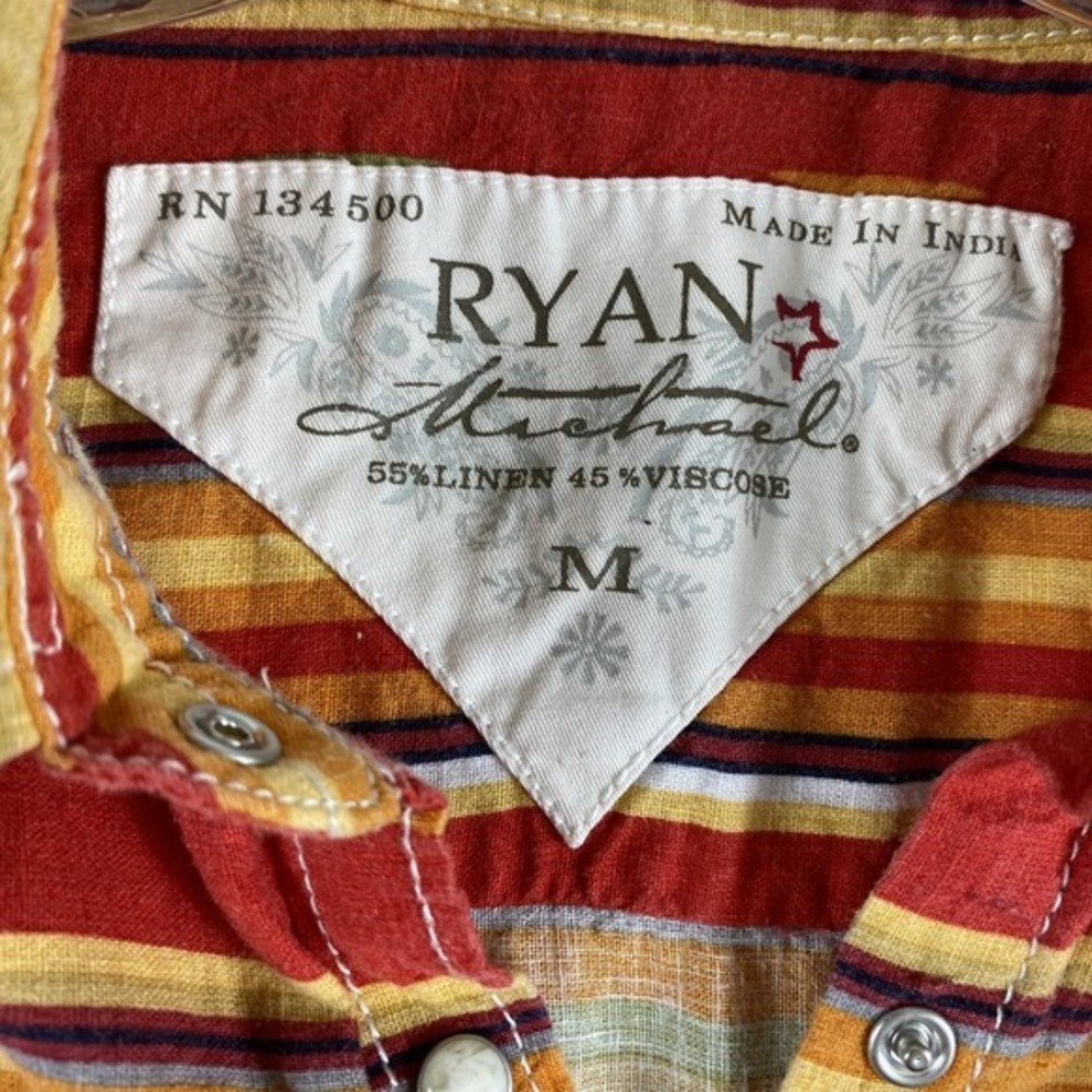 Ryan Michael Shirt Women Sz M Red‎ Western Southern Flap Pockets Linen Blend - Picture 2 of 8
